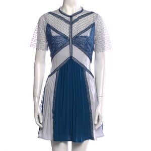 Self-Portrait Navy and Blush Lace-Overlay Mini Dress